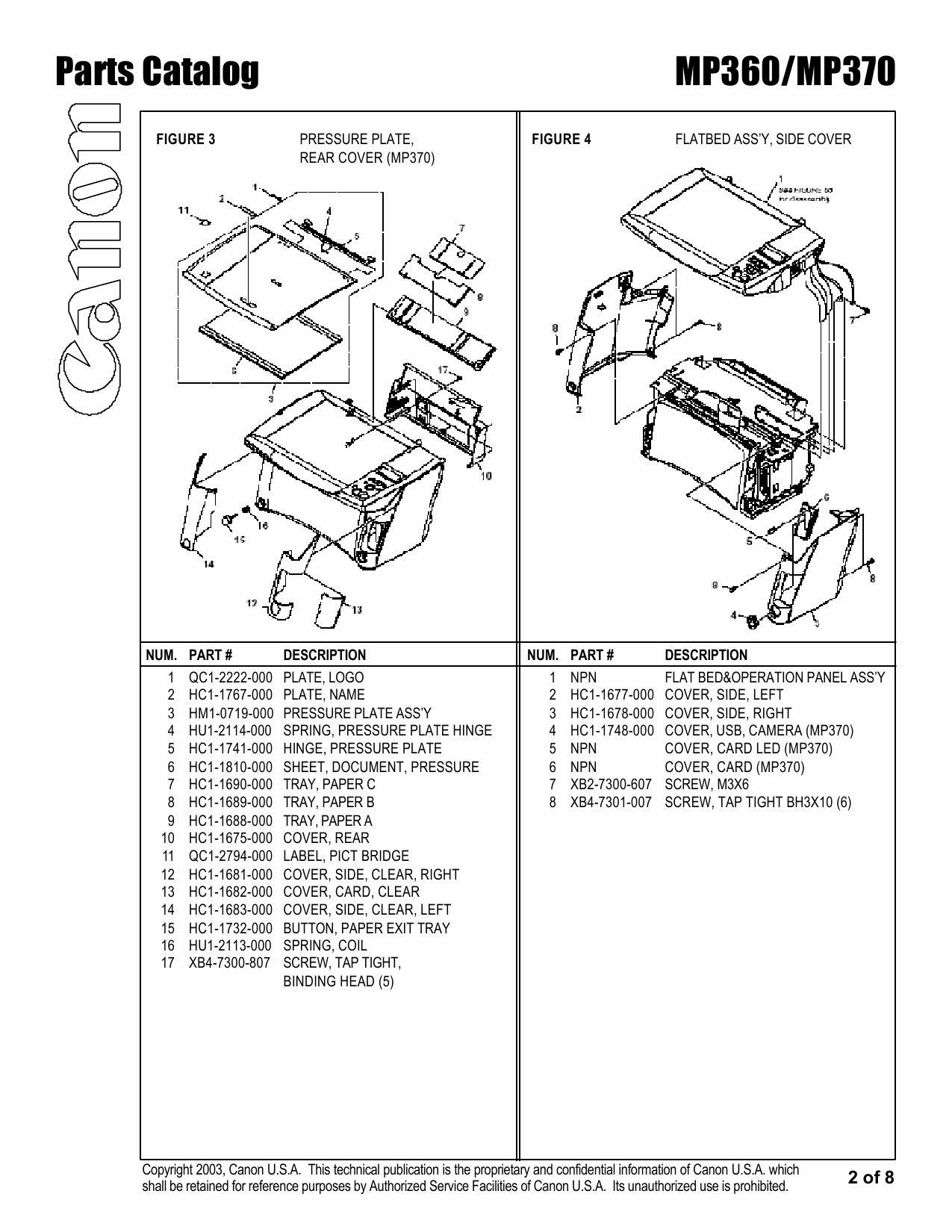 Canon MultiPASS MP-360 MP370 Parts Catalog Manual-2